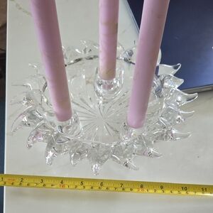 Source Unknown Pink Candle Holder with Clear Glass Base